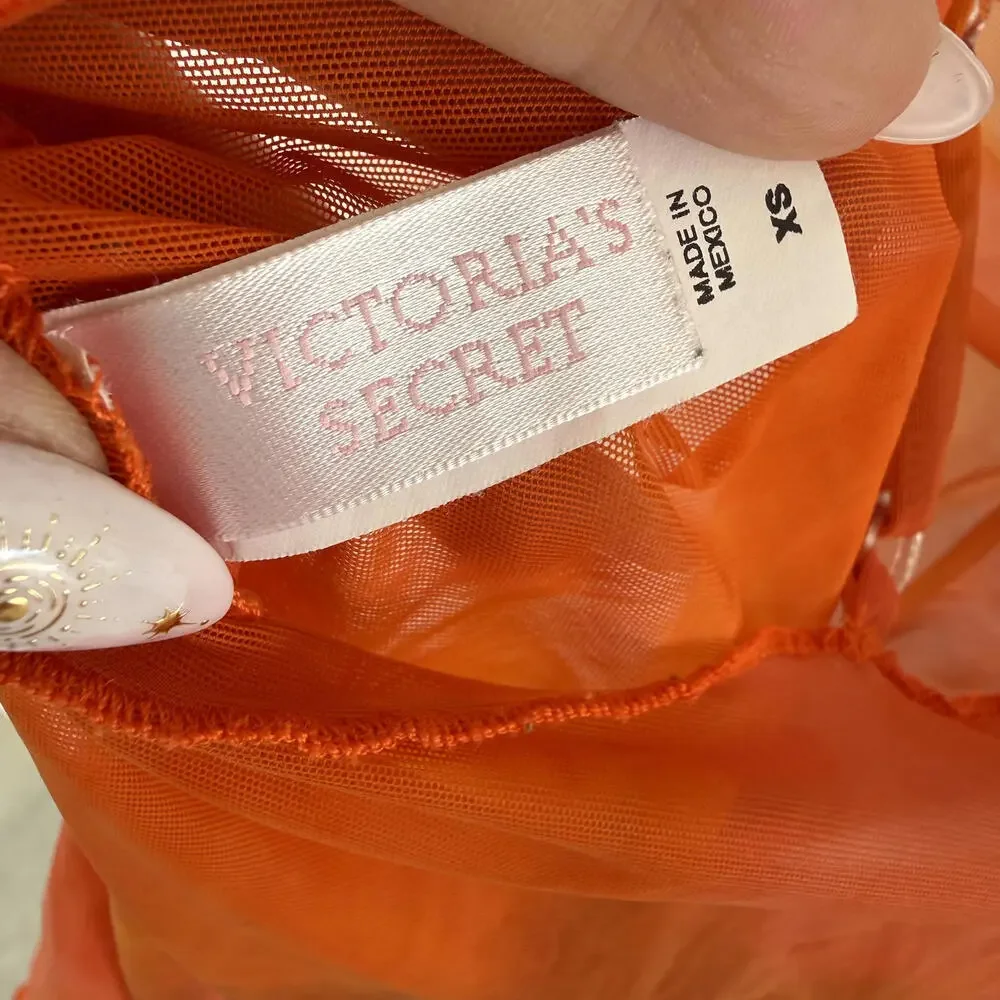 Vintage Y2K Victoria's Secret Orange Sheer Slip Dress XS